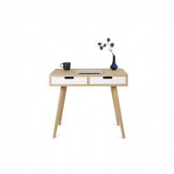 A small Scandinavian desk with two oak or white drawers 90 x 50 cm