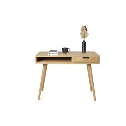 Scandinavian desk 100 cm wide with white or oak drawer and shelf