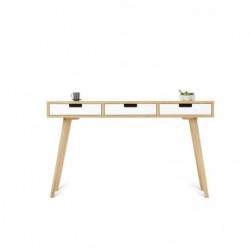 Scandinavian desk with three white or oak drawers 130x50